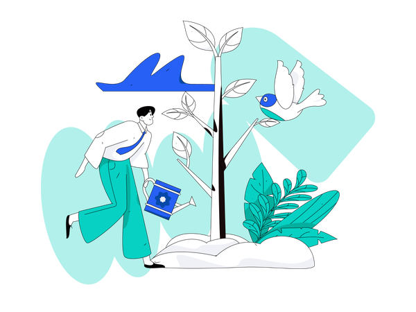 Man watering plant  Illustration