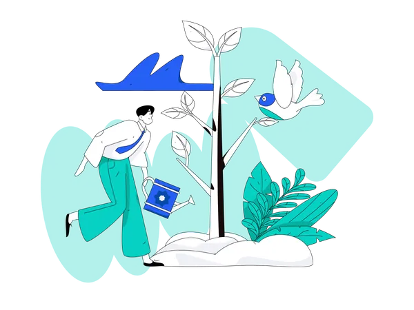 Man watering plant  Illustration