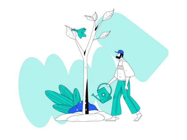 Man watering plant  Illustration