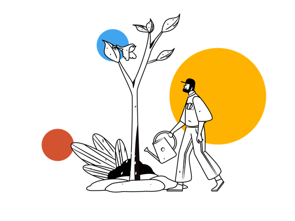 Man watering plant  Illustration