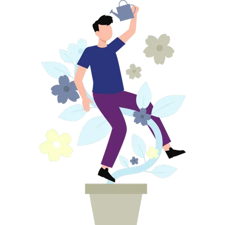 Man Watering Plant  Illustration