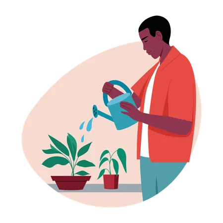 Man Watering plant  Illustration
