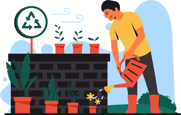 Man watering plant  Illustration