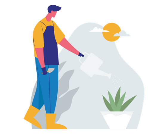 Man Watering Plant  Illustration