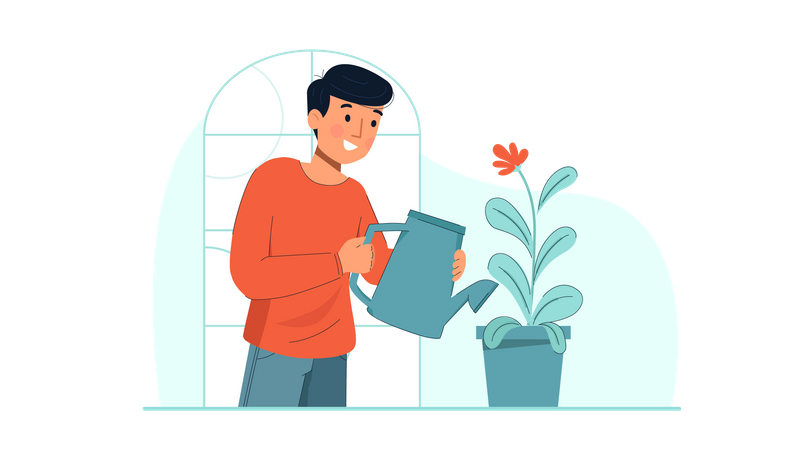 Man watering plant  Illustration