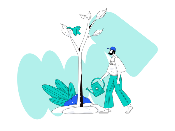 Man watering plant  Illustration