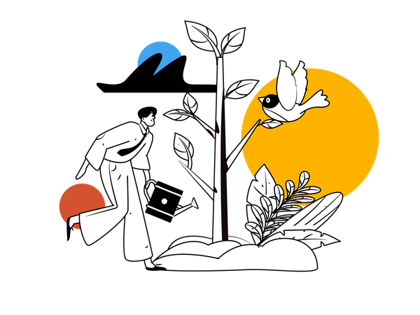 Man watering plant  Illustration
