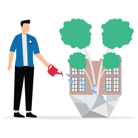 Man watering Plant  to save eco friendly sustainable  Illustration
