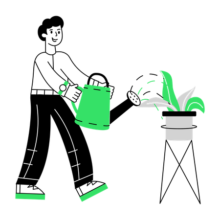 Man Watering Plant using water can  Illustration