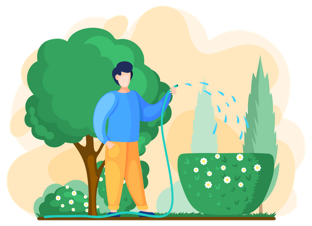 Man watering plants Illustration