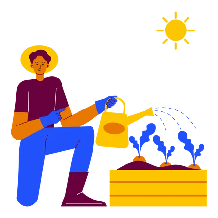 Man Watering plants  Illustration