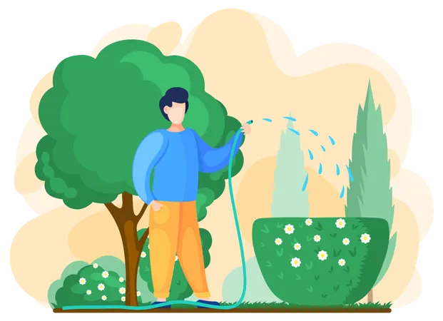 Man watering plants  Illustration