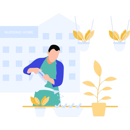 Man watering plants  Illustration