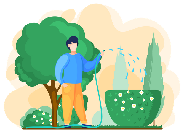 Man watering plants  Illustration