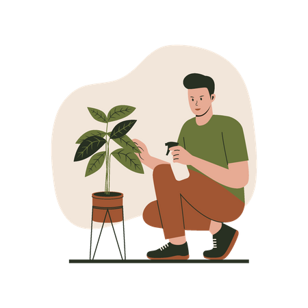 Man watering plants in pots  Illustration