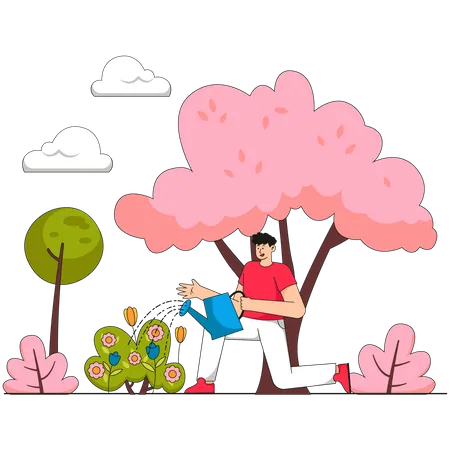 Man watering plants using watering can  Illustration