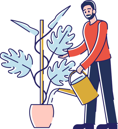 Man watering plants with watering can  Illustration