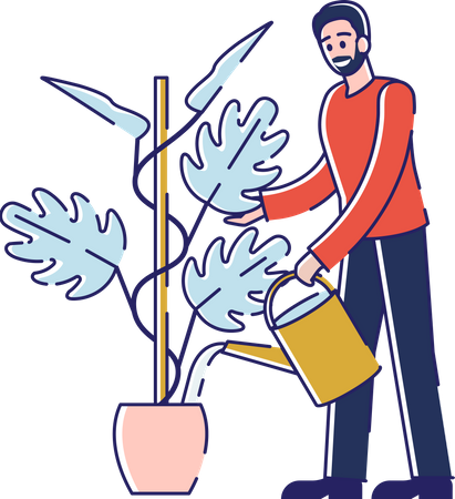 Man watering plants with watering can Illustration