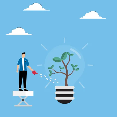 Man watering sprout on light bulb  Illustration