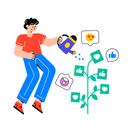 Man watering to Grow Their Social Media  Illustration