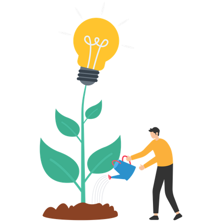 Man watering to growing idea  Illustration