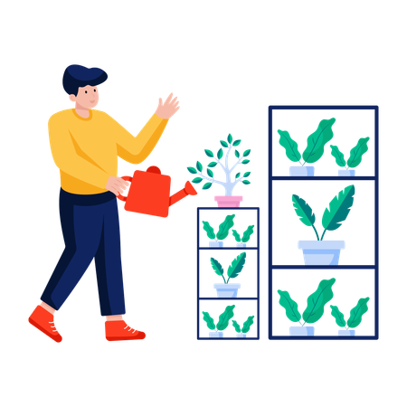 Man Waters indoor pot  Illustration