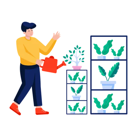 Man Waters indoor pot  Illustration