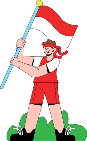Man wave Indonesian flag  Illustration