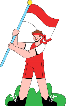 Man wave Indonesian flag  Illustration