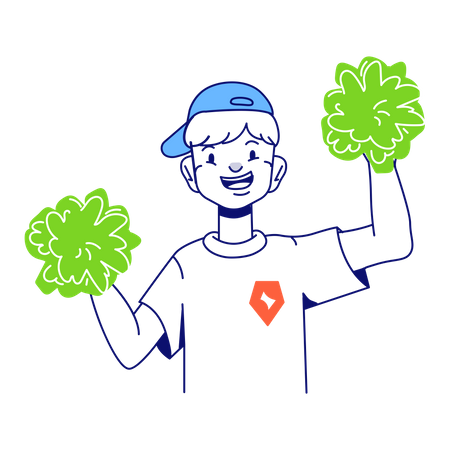 Man waving fan gloves  Illustration