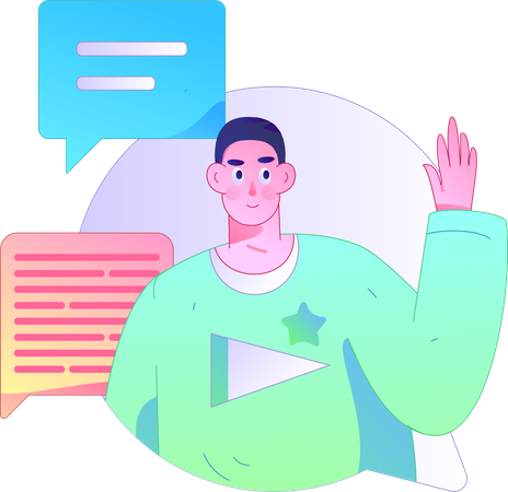 Man waving hand while doing chatting  Illustration