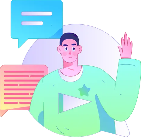 Man waving hand while doing chatting  Illustration