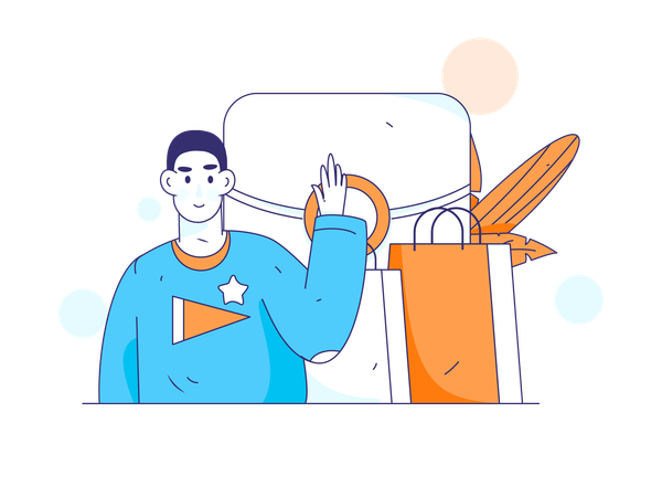 Man waving hand while doing shopping  イラスト