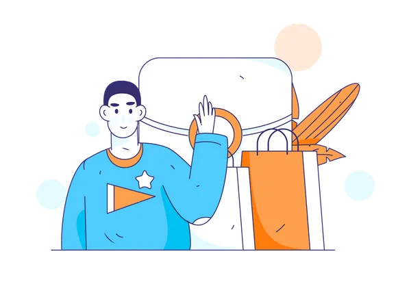 Man waving hand while doing shopping  イラスト