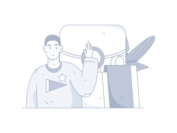 Man waving hand while doing shopping  Illustration