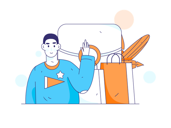 Man waving hand while doing shopping  Illustration