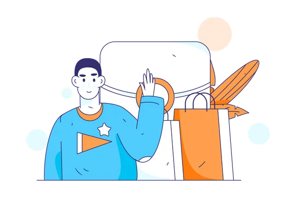 Man waving hand while doing shopping  Illustration