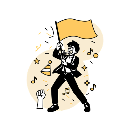 Man Waving  Victory Flag  Illustration