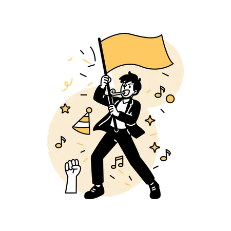 Man Waving  Victory Flag  Illustration