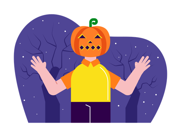 Man Wear Pumpkin On head  Illustration