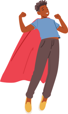Man Wear Red Cape Show Muscles and Exceptional Power  Illustration