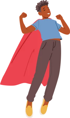 Man Wear Red Cape Show Muscles and Exceptional Power  Illustration