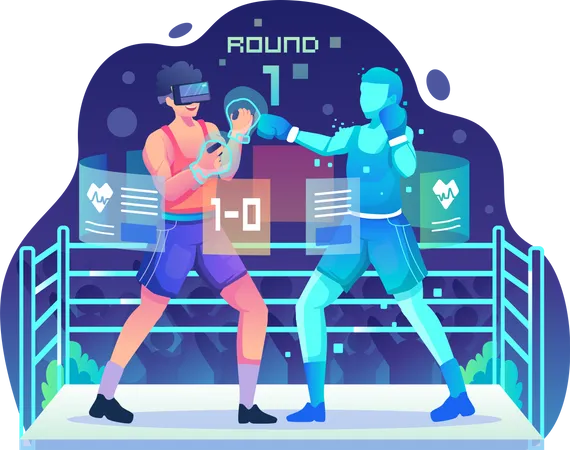 Man wearing a VR headset playing boxing  Illustration