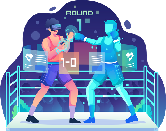 Man wearing a VR headset playing boxing  Illustration