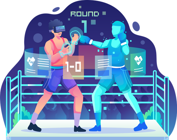 Man wearing a VR headset playing boxing  Illustration