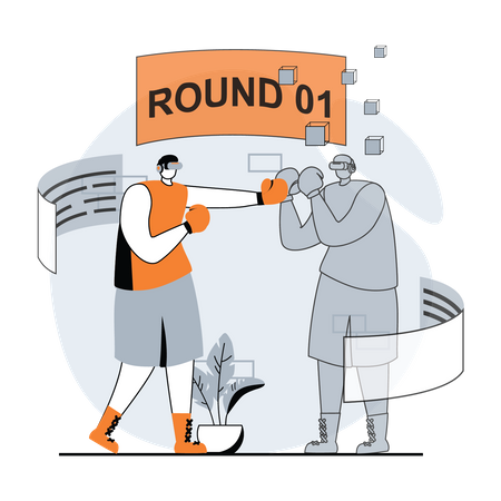Man wearing a VR headset playing boxing  Illustration