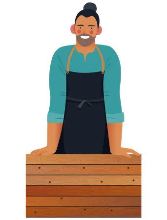 Man wearing black apron  Illustration