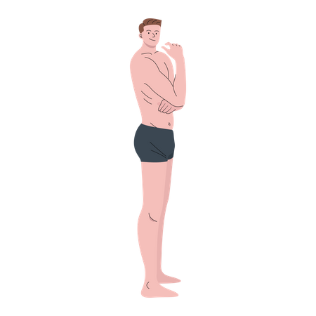 Man wearing boxer shorts posing sideways  Illustration