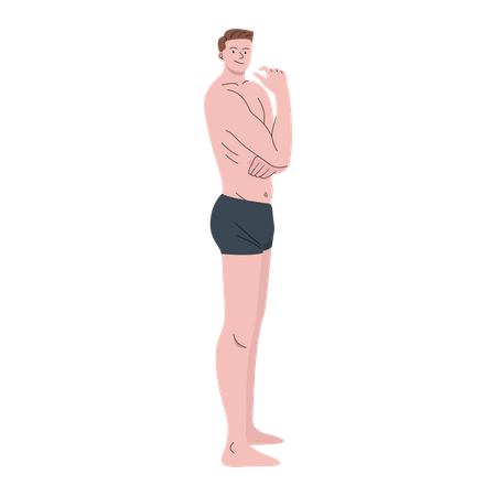 Man wearing boxer shorts posing sideways  Illustration
