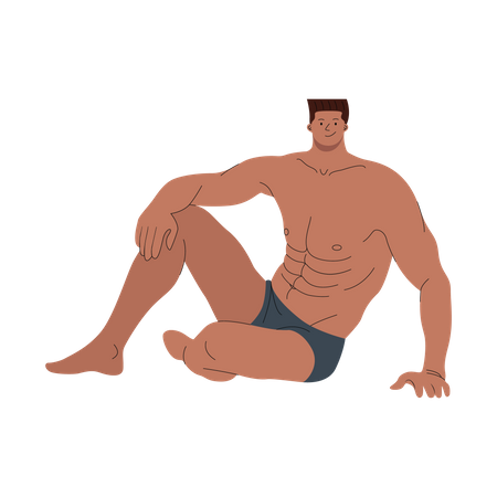 Man wearing boxer shorts sitting pose  Illustration